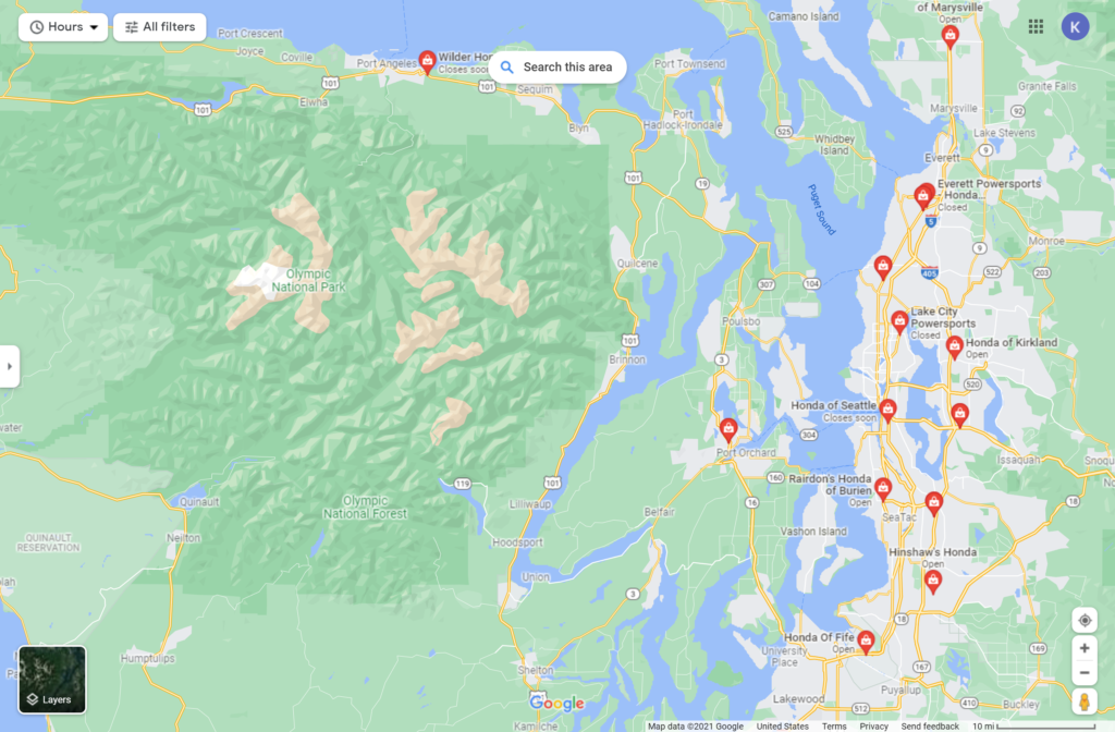 Google Maps with Honda Dealers in Seattle area
