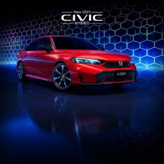 MY2025-Civic-Sedan-Hybrid Honda Civic Hybrid in Red with Blue backgroung